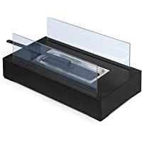 Los mejores  - Biochimenea - con Quemador de Acero Inoxidable- Paneles de Vidrio- Apagador de Llama- Base Rectangular de Color Negro…